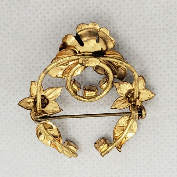 Equistive Austrian Made Floral Blue With Gold and Baby Blue Rhinestones Brooch - Picture 6 of 13